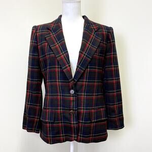Vintage Lauren Ralph Lauren  Wool Plaid Tartan Blazer Jacket Women's 12 USA